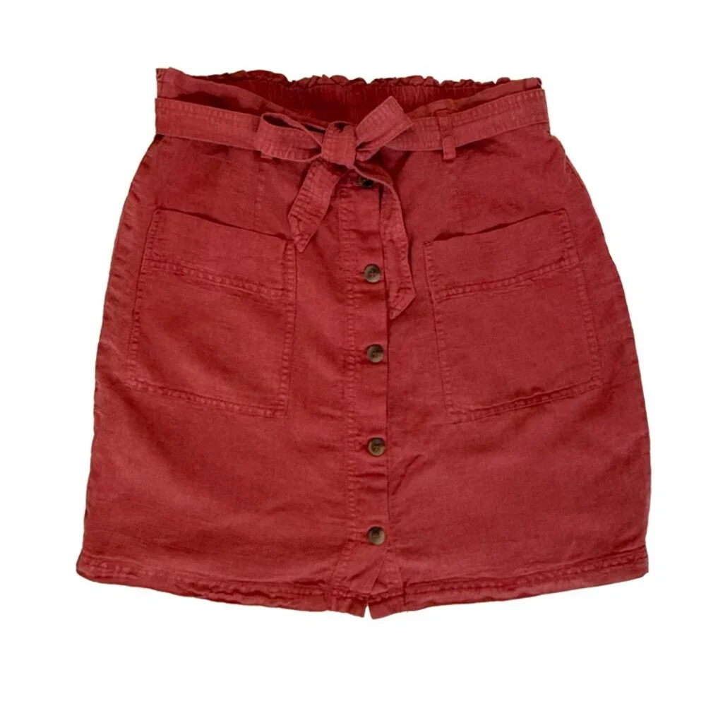 C&C California Button Front Linen Mini Skirt